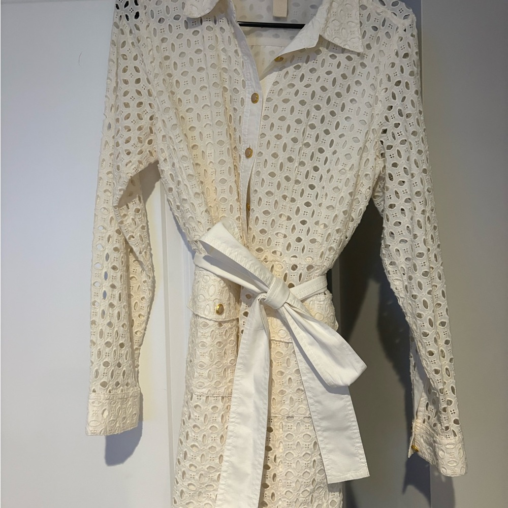 Zara White Eyelet Lace Button-Up Shirt